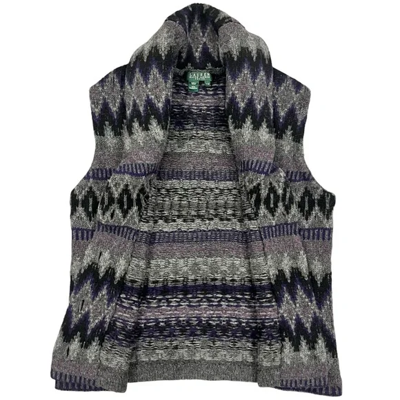 Lauren Ralph Lauren Women’s Lambswool Sweater Vest Shawl Collar Southwes… - Picture 5 of 15